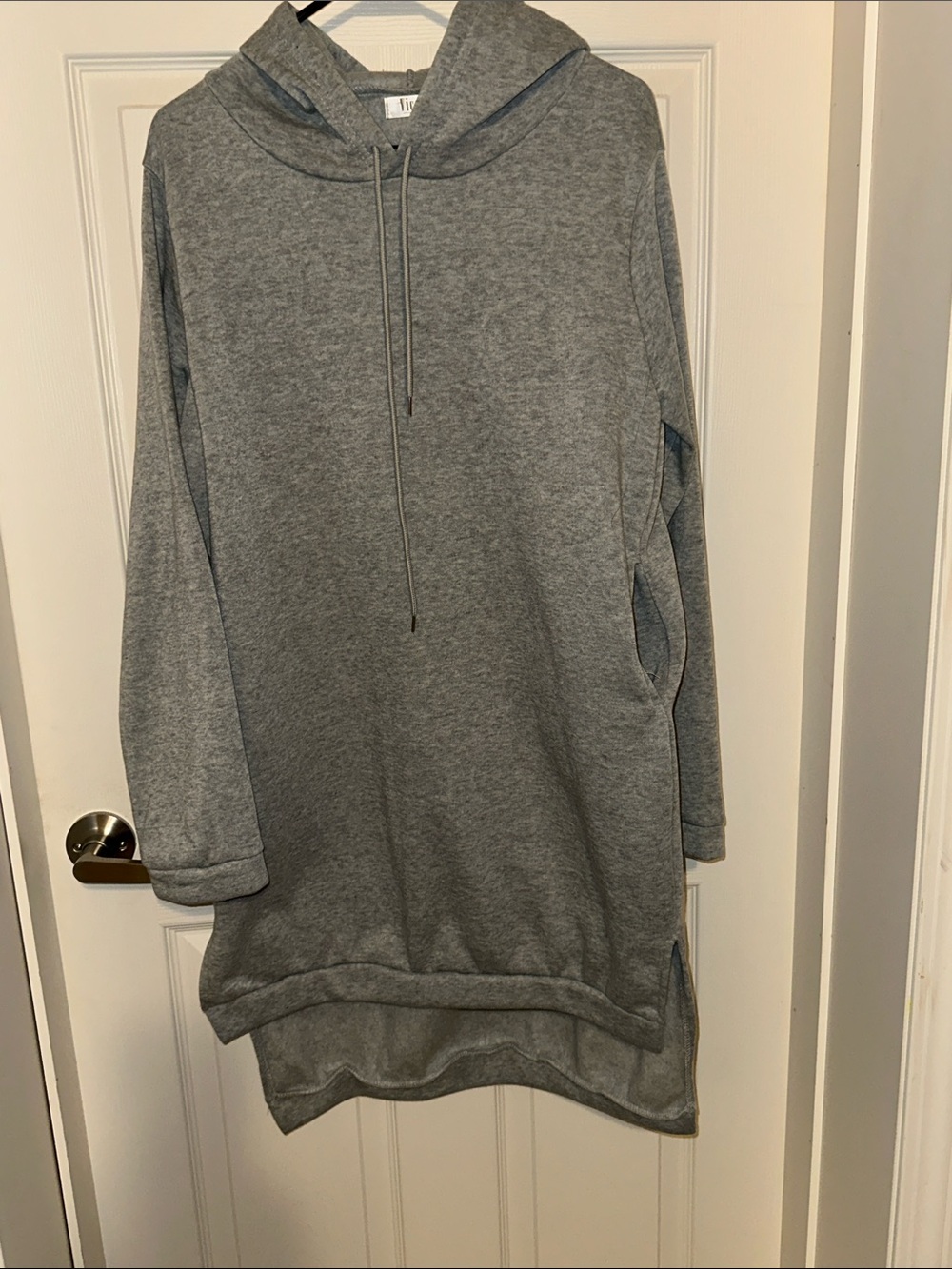 Women's Gray Hooded Pullover Tunic Sweatshirt